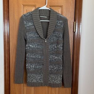 Women’s Rubbish Brown and Gray Knit zippered Cardigan Sweater